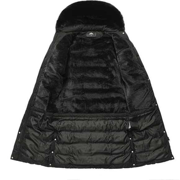 Women Waterproof Long Winter Coat Thickened Down Alternative Black Puffer Jacket - Picture 2 of 5